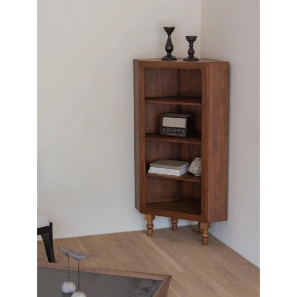 Solid Pine Open Display Cabinet with Turned Legs in clay — in a room setting