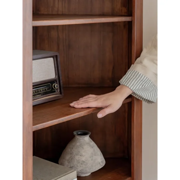 Solid Pine Open Display Cabinet with Turned Legs in clay — in a room setting