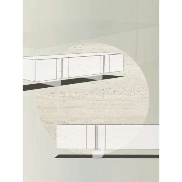 Zhuo Rustic Low Cabinet in Raw Stone and Wood — in a room setting