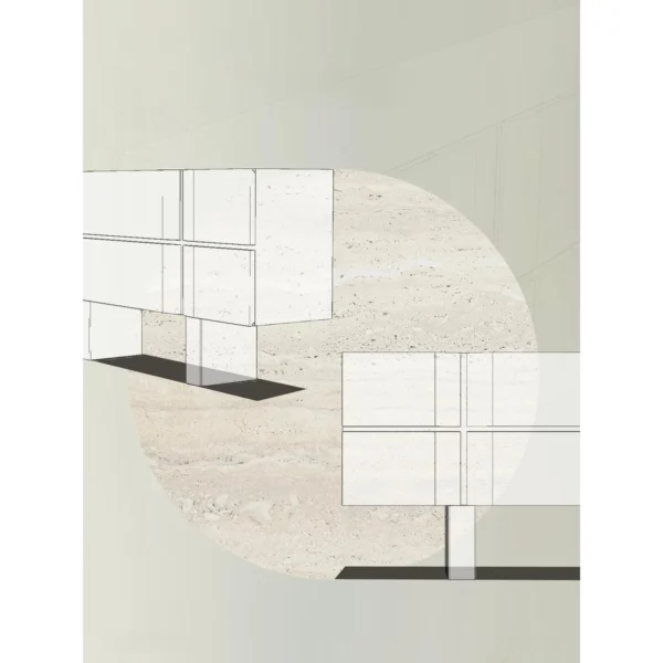 Zhuo Rustic Low Cabinet in Raw Stone and Wood — in a room setting