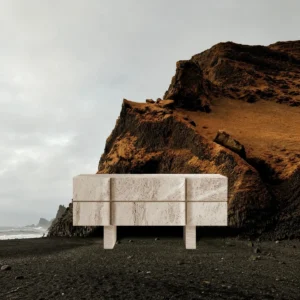 Zhuo Rough-Hewn Stone Sideboard in oatmeal — front view