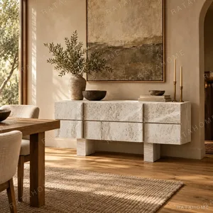 Zhuo Rough-Hewn Stone Sideboard in oatmeal — in a room setting