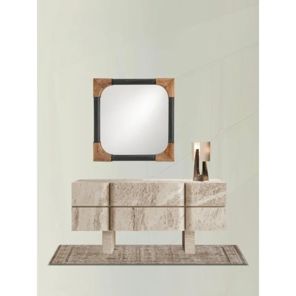 Zhuo Rough-Hewn Stone Sideboard in oatmeal — in a room setting