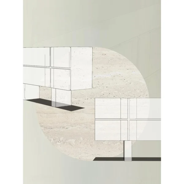 Zhuo Rough-Hewn Stone Sideboard in oatmeal — in a room setting