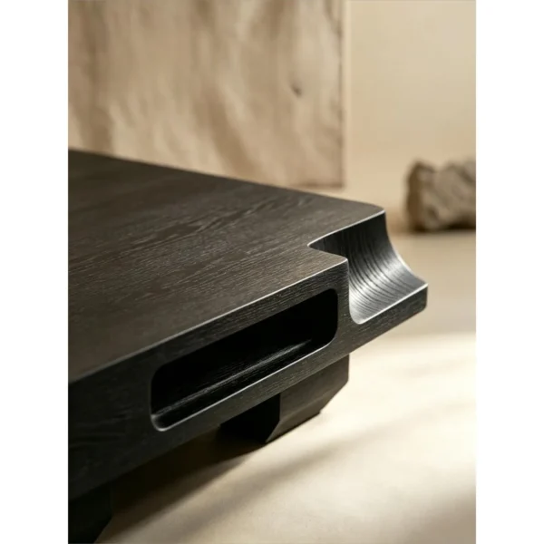 Zhuomu Rustic Solid Wood Block Coffee Table in Black — in a room setting