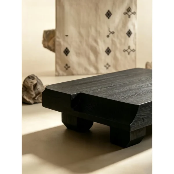 Zhuomu Rustic Solid Wood Block Coffee Table in Black — in a room setting