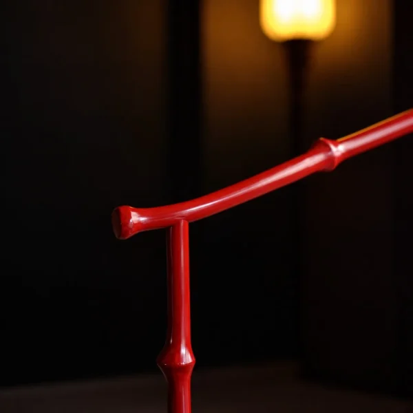 Zhuyan Vermilion Lacquered Bamboo Round-Back Armchair in red — in a room setting