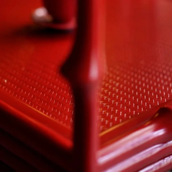 Zhuyan Vermilion Lacquered Bamboo Round-Back Armchair in red — detail