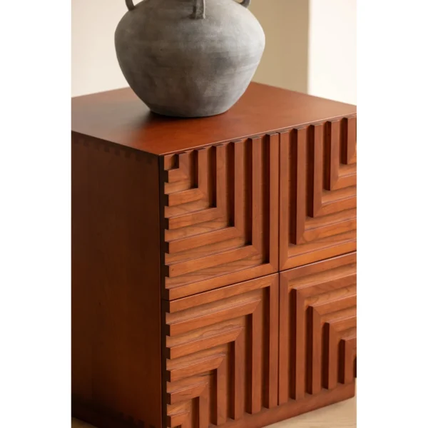 Zhuyan Solid Wood Modular Cabinet with Carved Drawer Fronts in clay — in a room setting