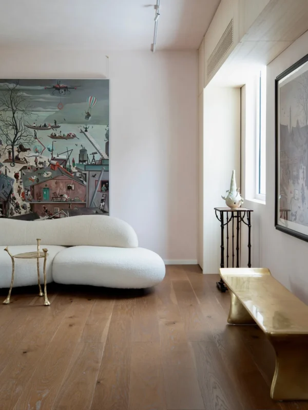 Zigzag Brass Bench with Upturned Ends in brushed brass — detail