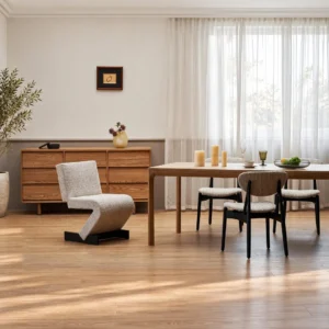 Z-Form Upholstered Cantilever Chair in Cream Bouclé — front view