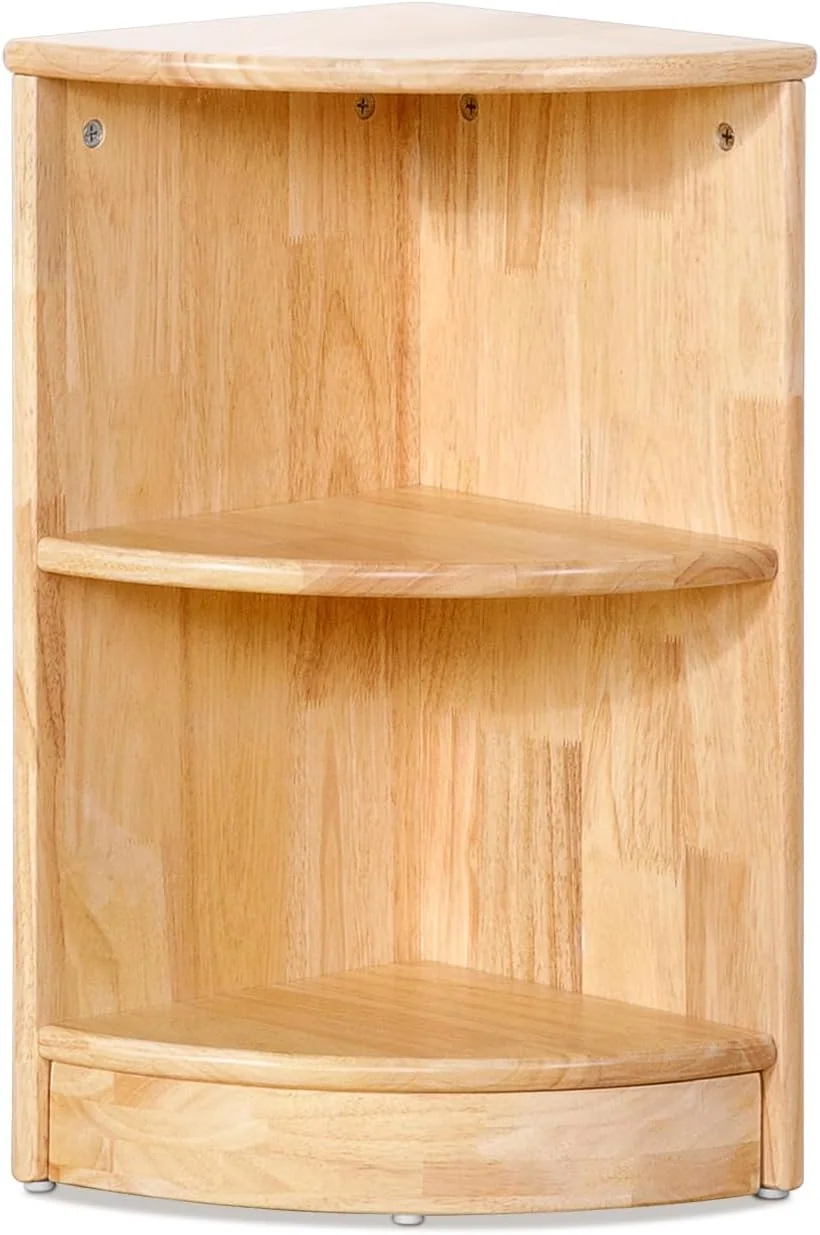 Rubberwood corner shelving unit in a light natural finish
