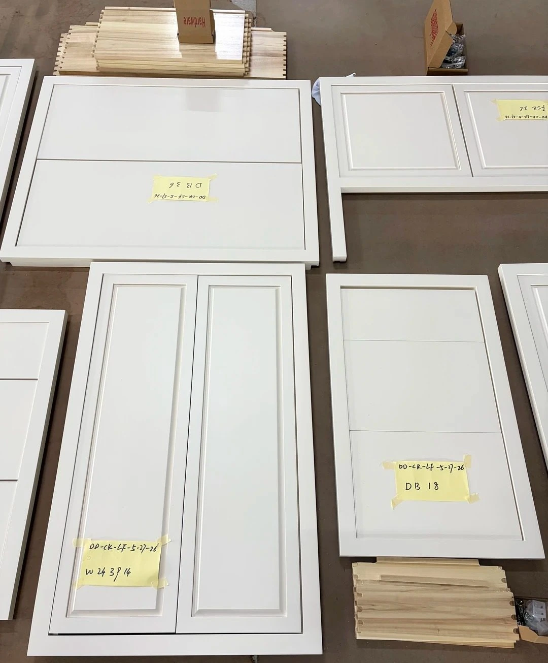 Inset cabinet door samples prepared for factory inspection