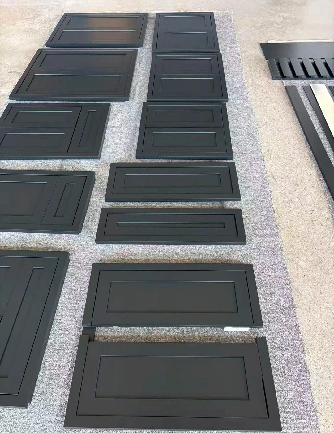 Deep blue inset solid wood cabinet doors with water-based finish