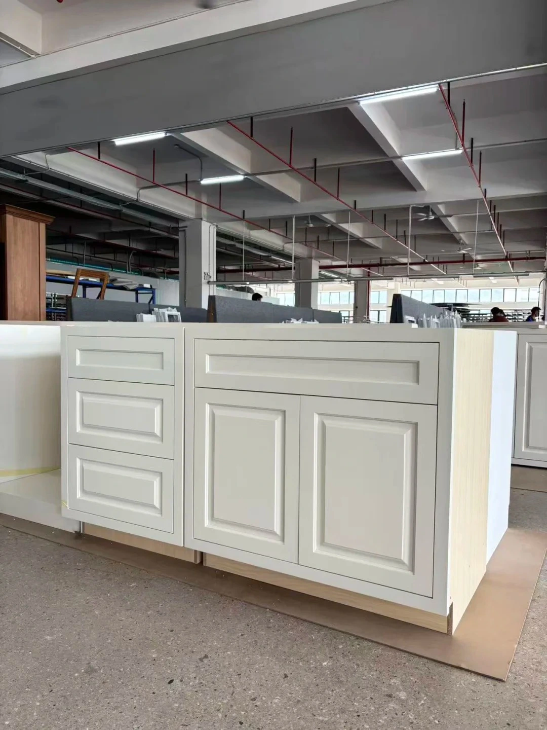 Inset cabinet bank during factory trial assembly