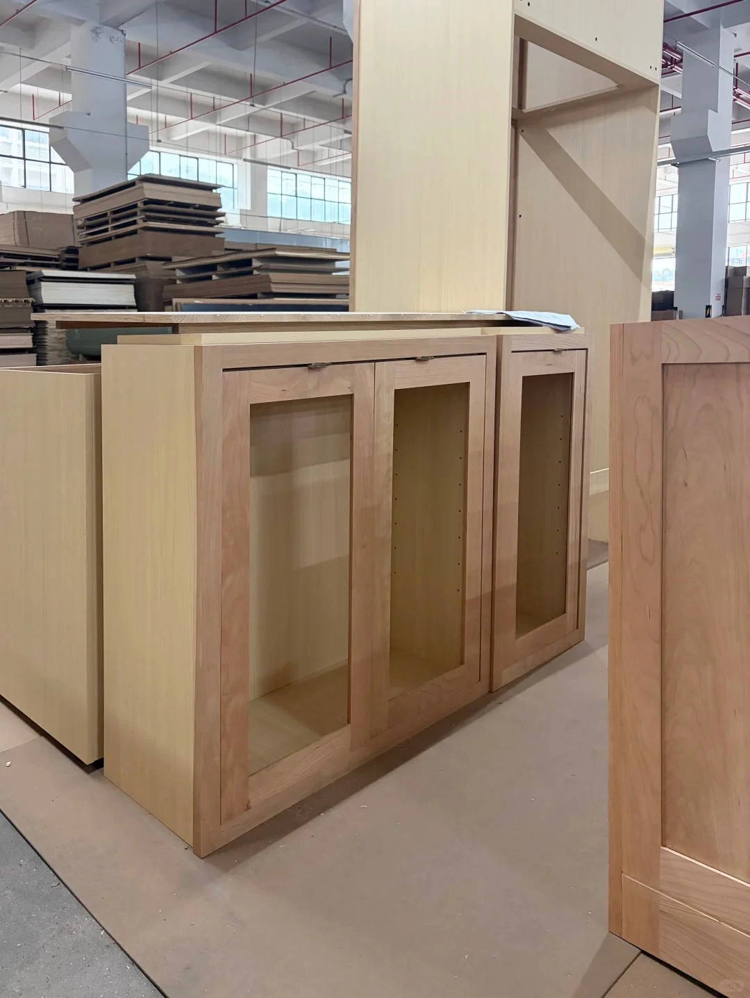 Cherry-wood inset cabinet trial assembly