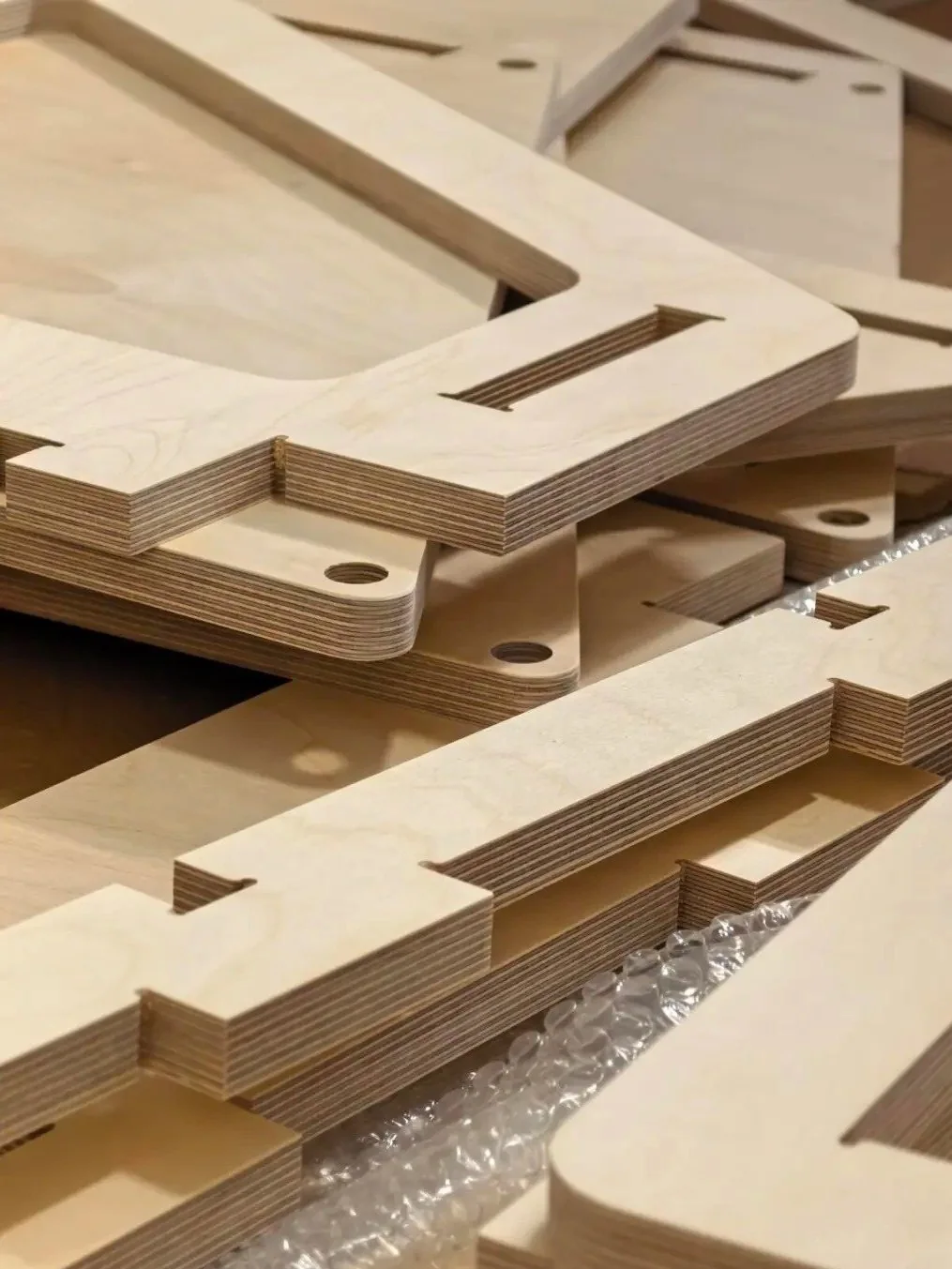 Plywood furniture components and joinery details in production