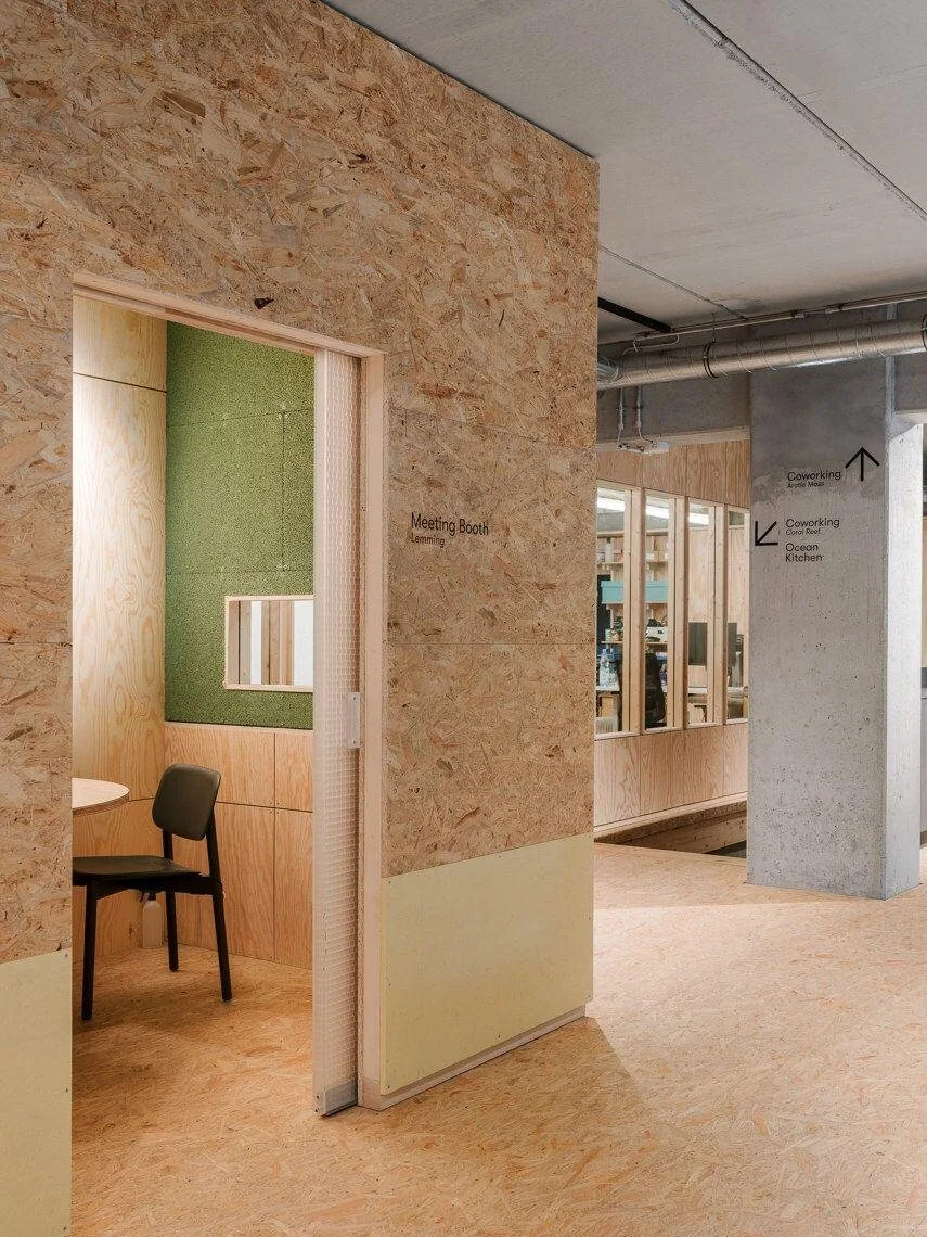 Interior partition using an exposed strand-based engineered wood panel