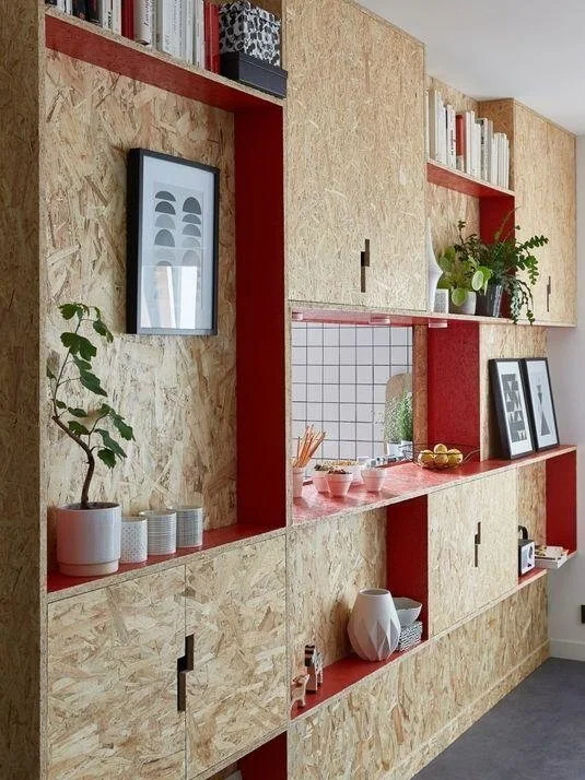 Shelving and wall storage made with exposed strand panels