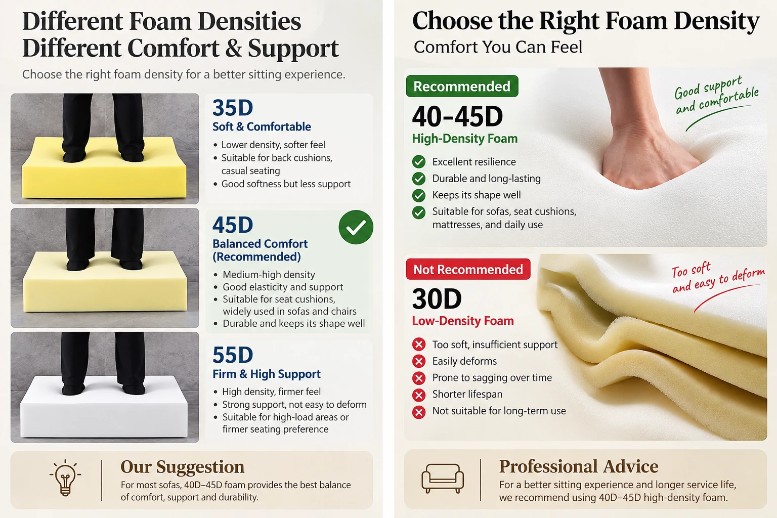 Different foam densities used for different support roles