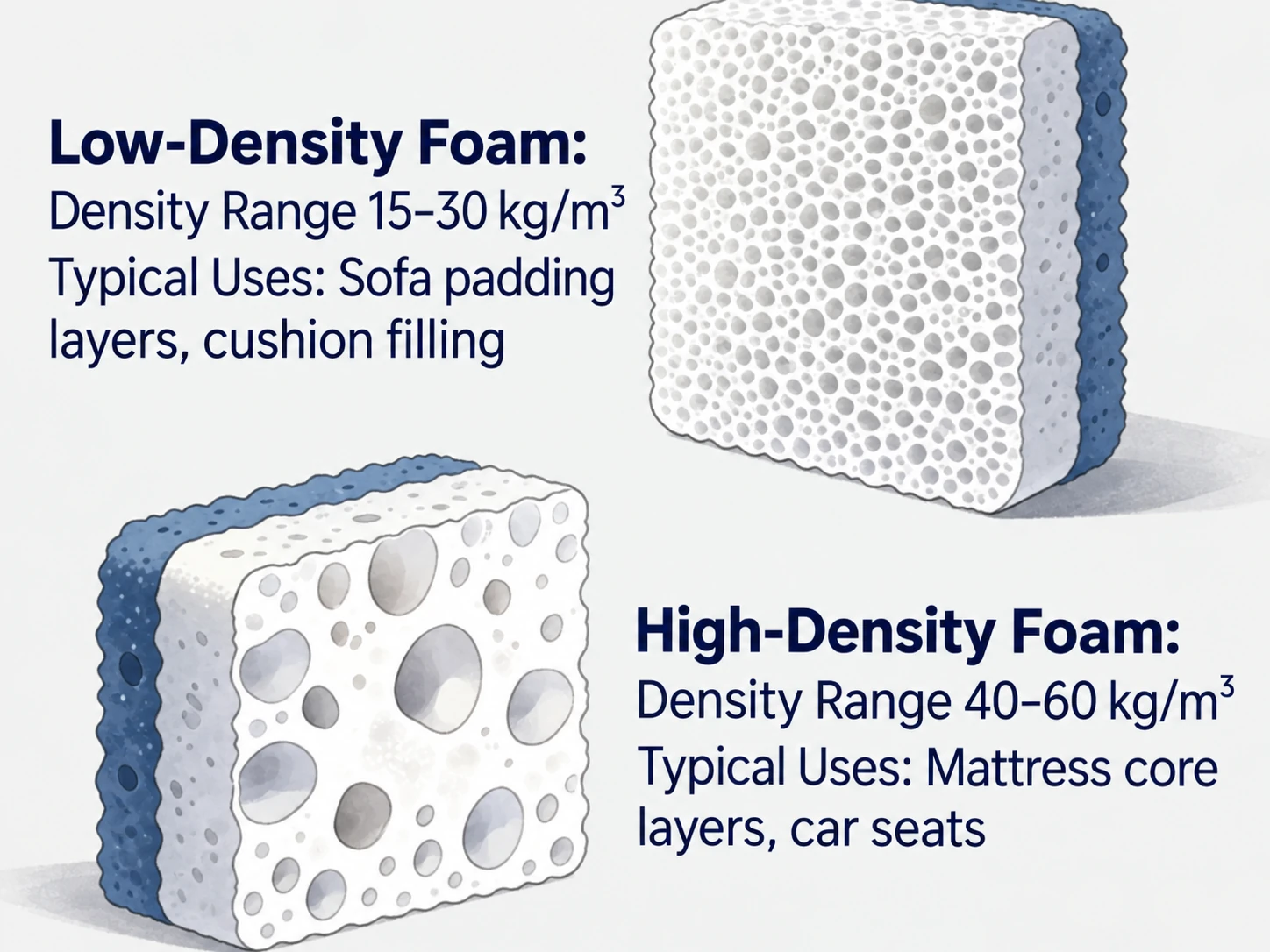 Low-density and high-density foam internal-cell comparison
