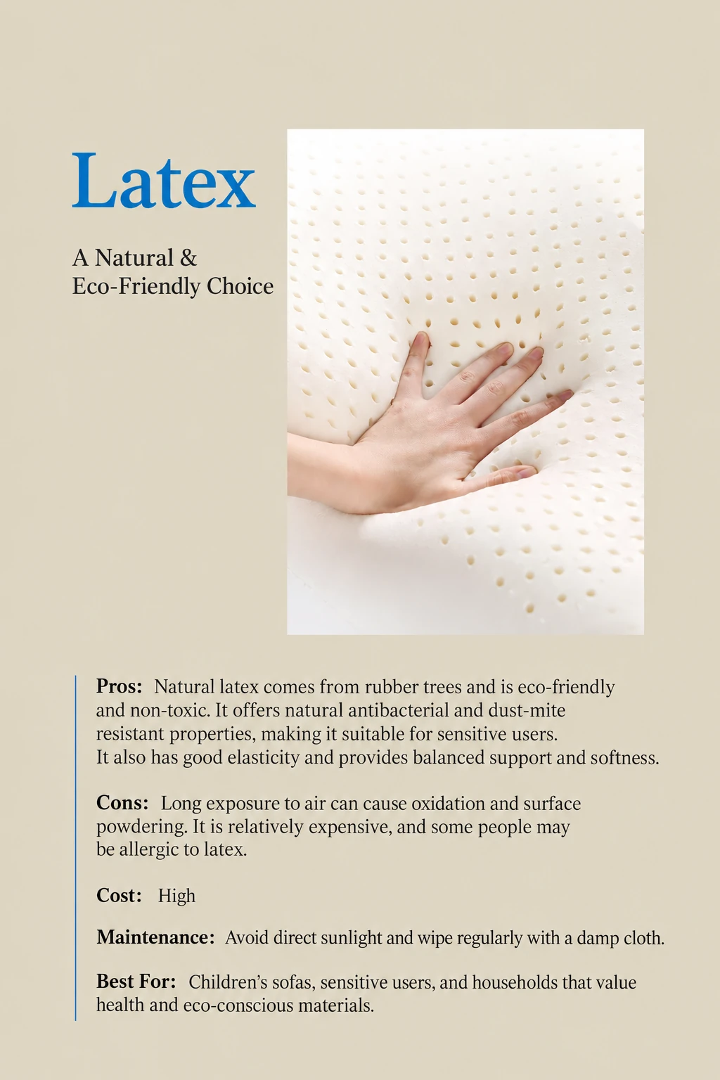 Latex cushion filling material guide