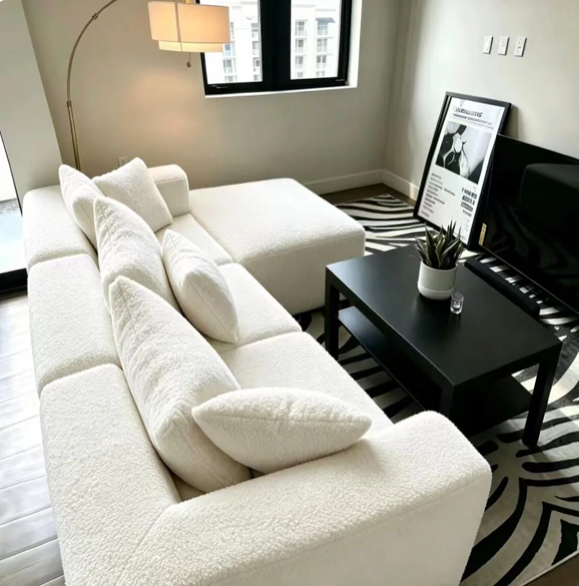White bouclé modular sofa