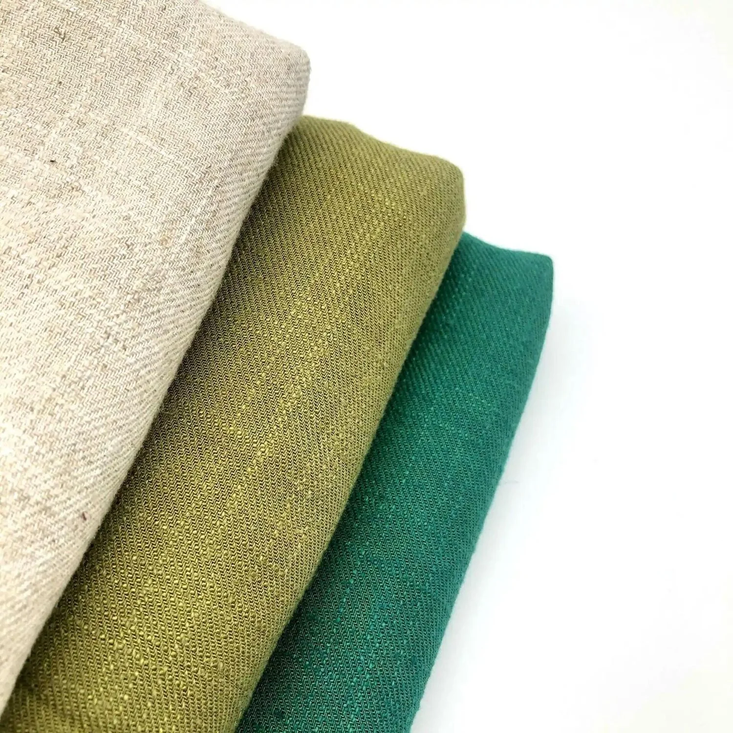 Three linen fabric colors stacked together