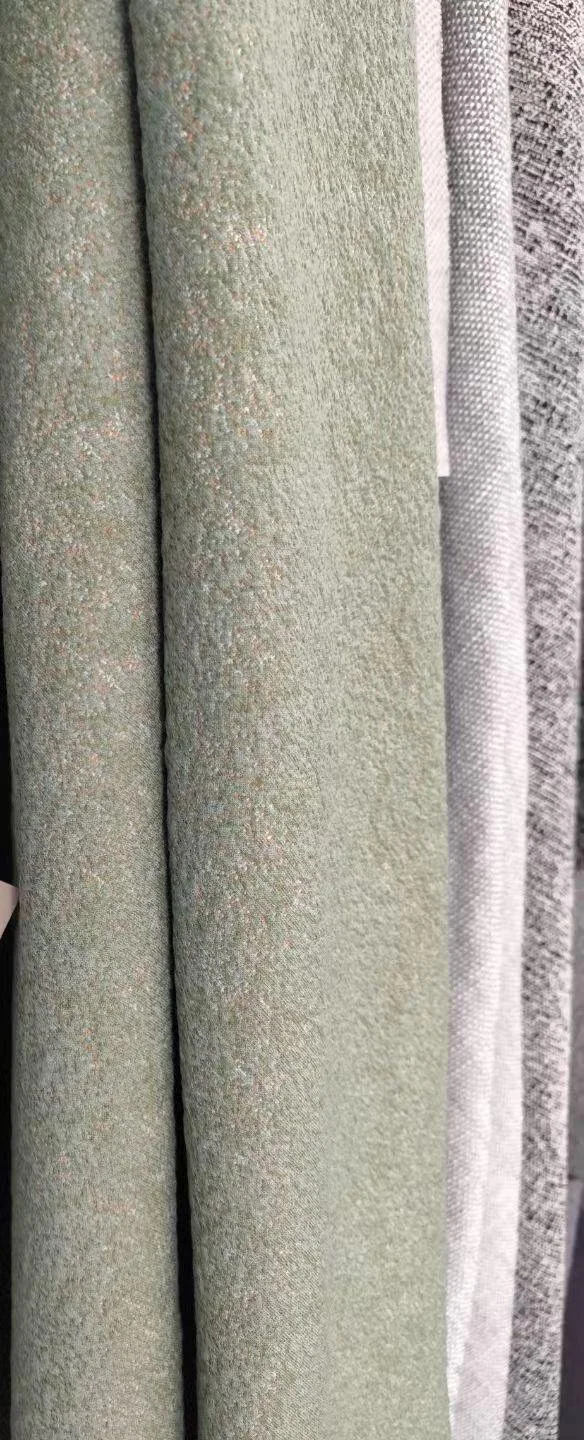 Green and gray woven upholstery fabrics