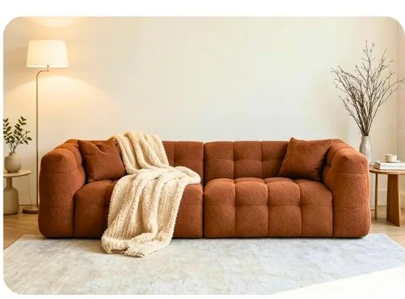 Warm textured sofa with soft upholstery