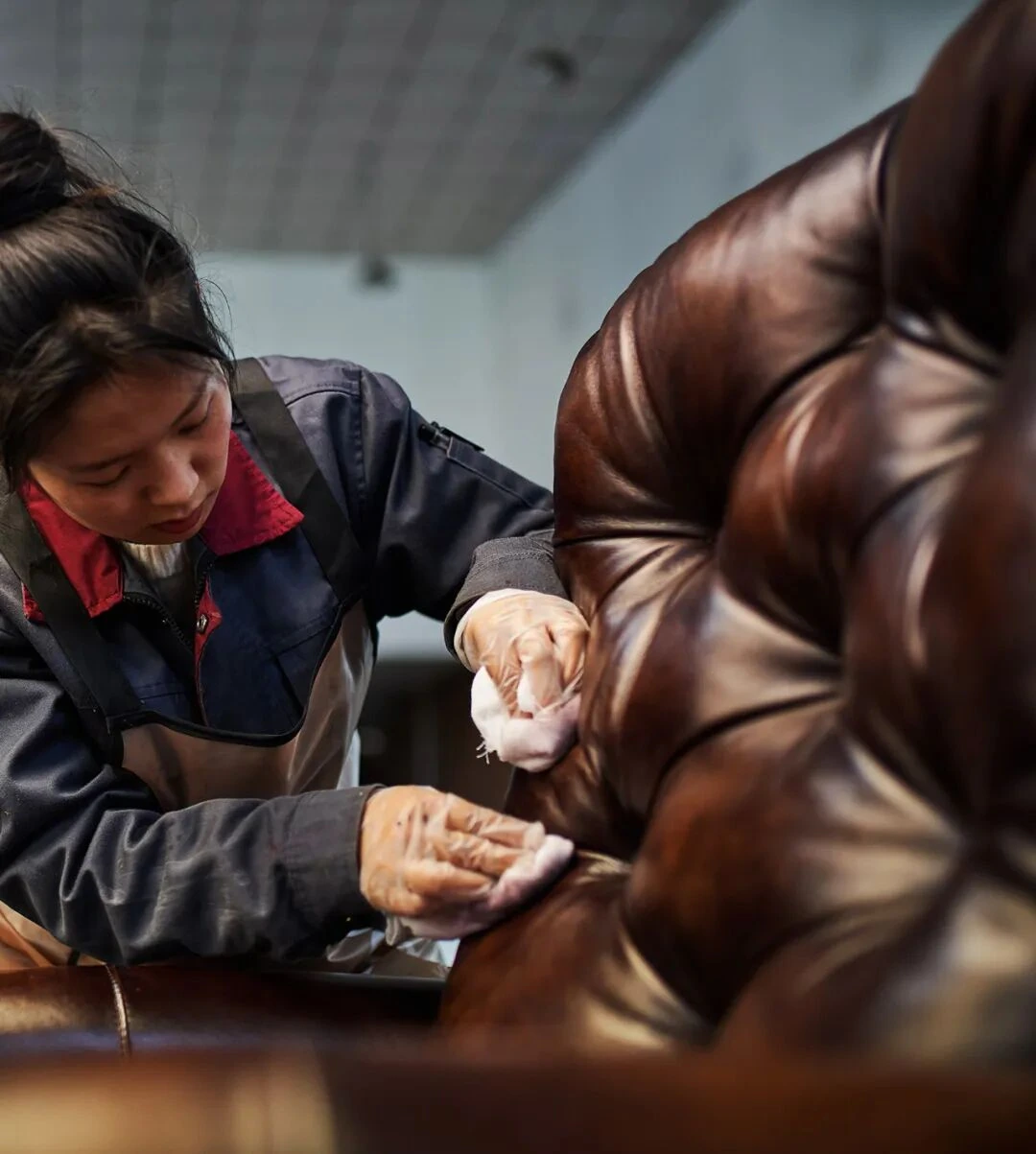 Leather sofa surface inspection