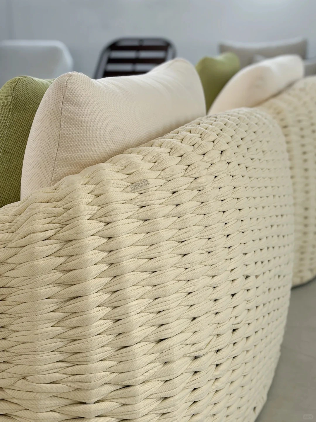 Textured sofa back upholstery detail