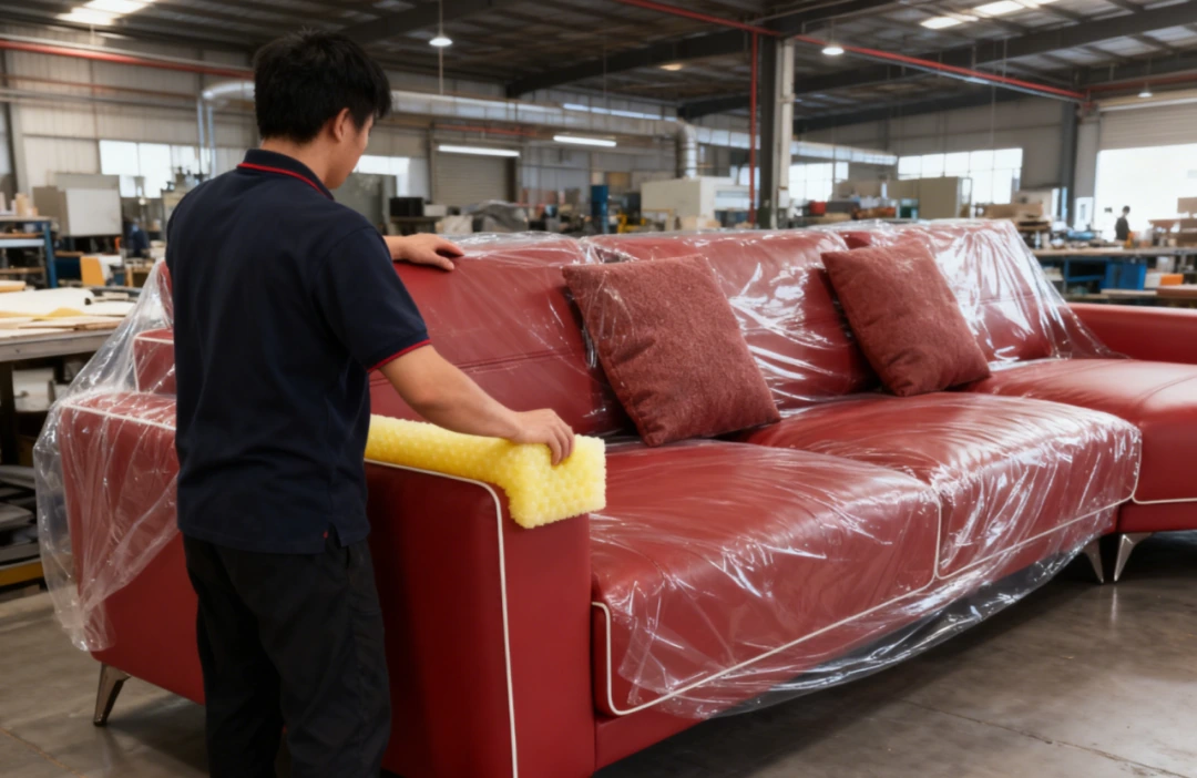 Wrapped sofa under factory inspection