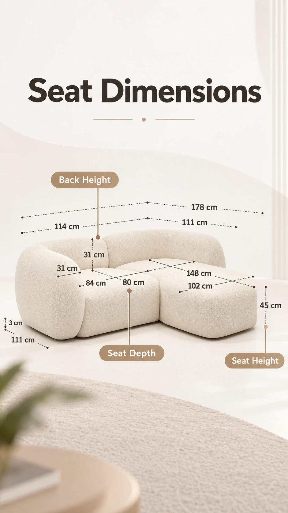 5. Seat dimensions: confirm usable seat depth and seat height because small changes strongly affect posture and comfort.