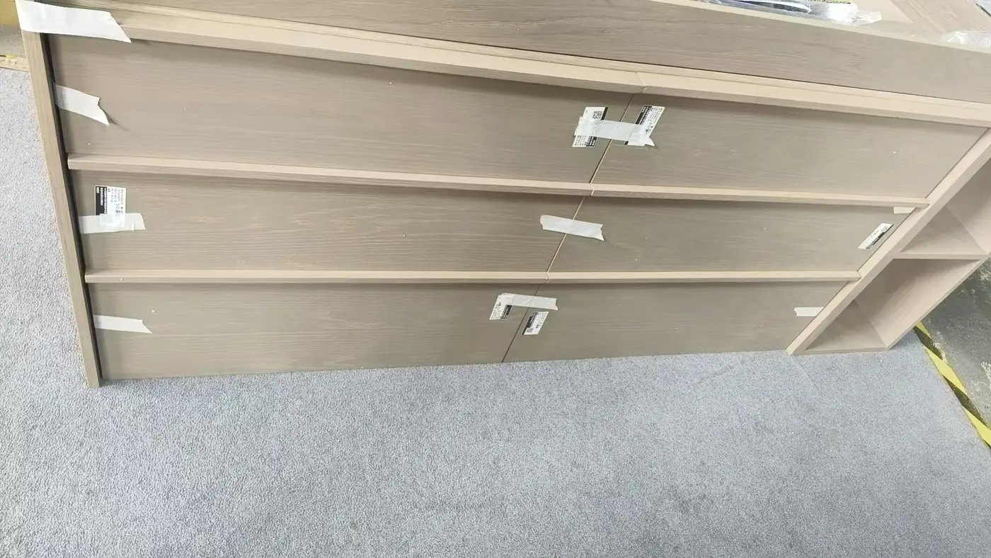 Island drawer bank during factory trial assembly
