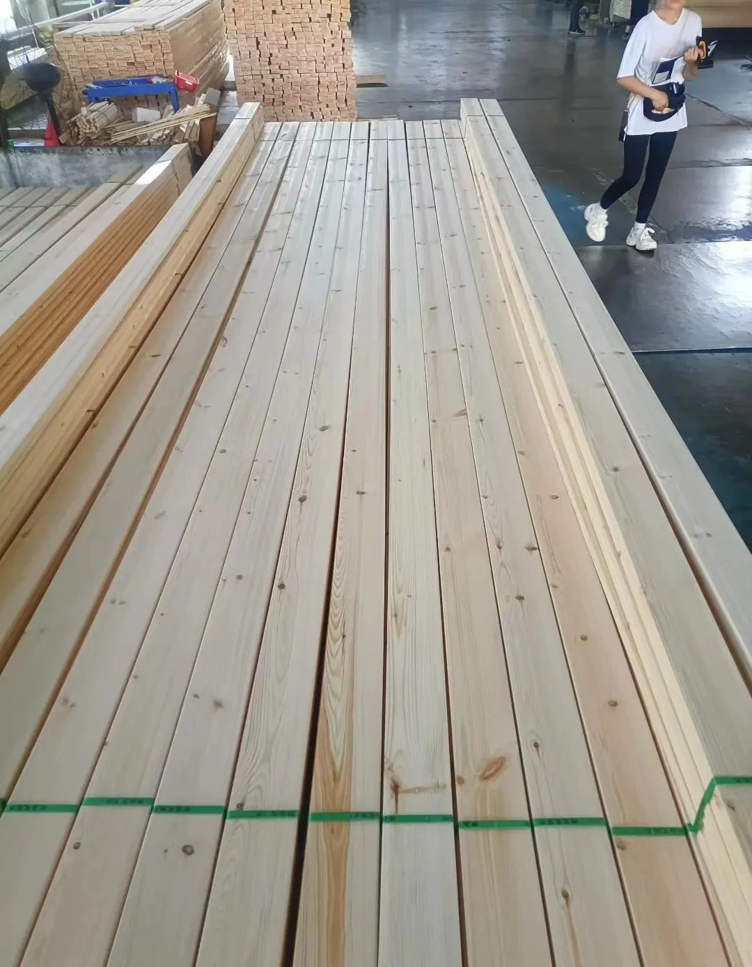 Long furniture lumber in a wood-processing factory
