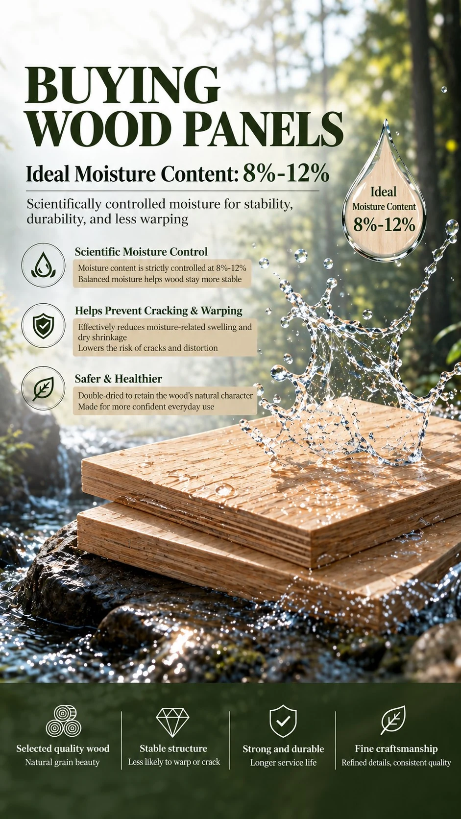 Buyer checklist for moisture-controlled wood panels and slabs