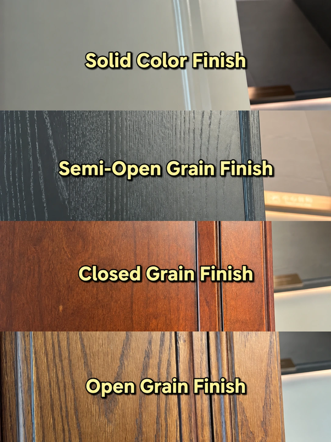 Open, semi-open, closed and solid-color finish comparison