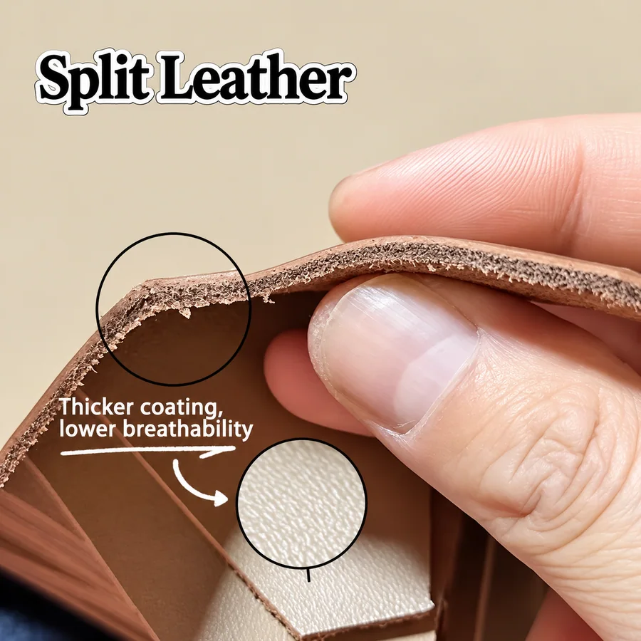 Split leather sample with thicker coating