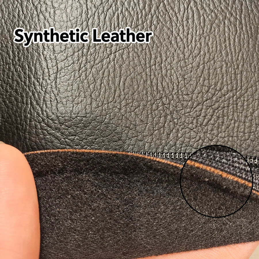 Synthetic leather sample with fabric-like backing