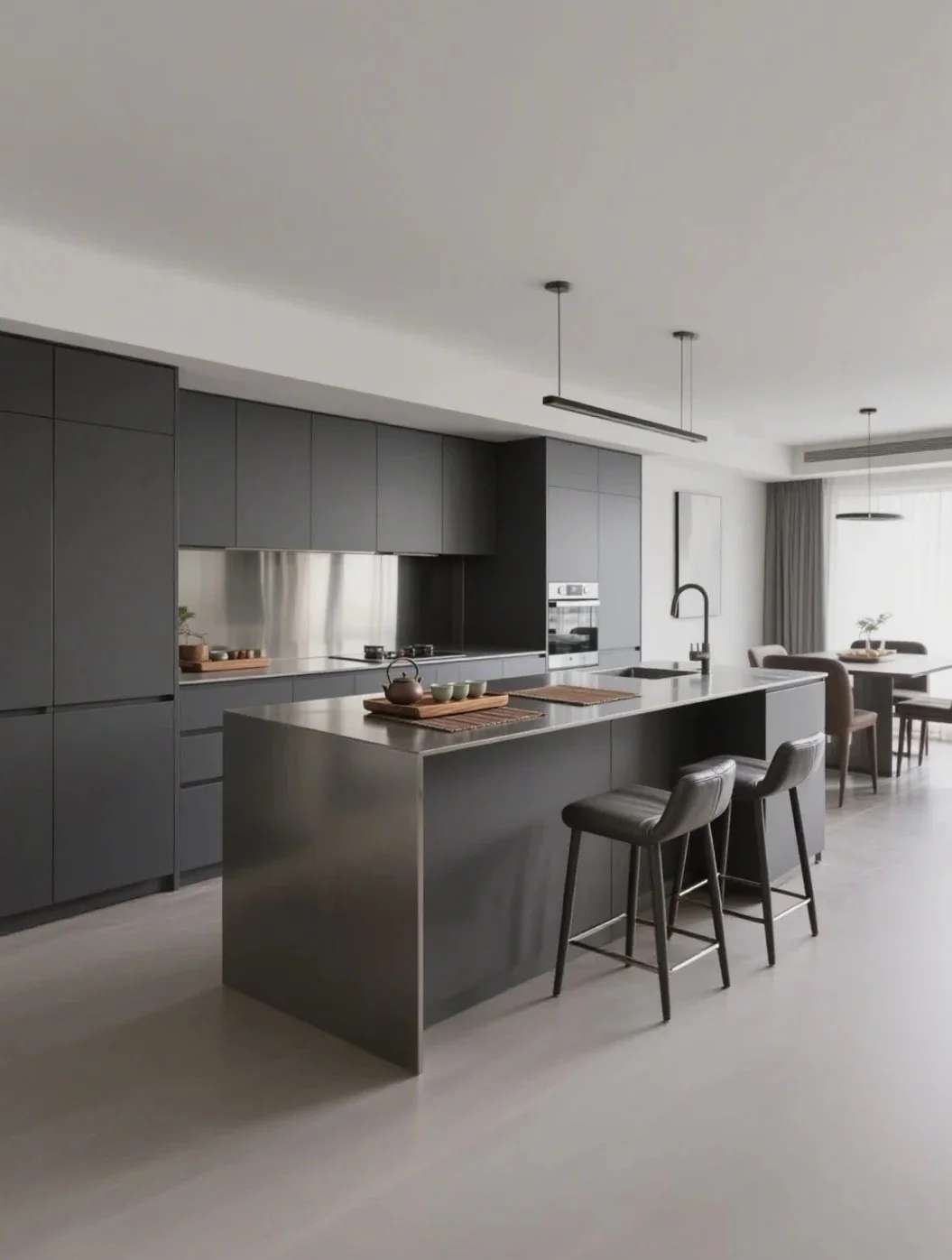 A stainless-steel island depends on flat panels, stiff substructure and controlled edge alignment.