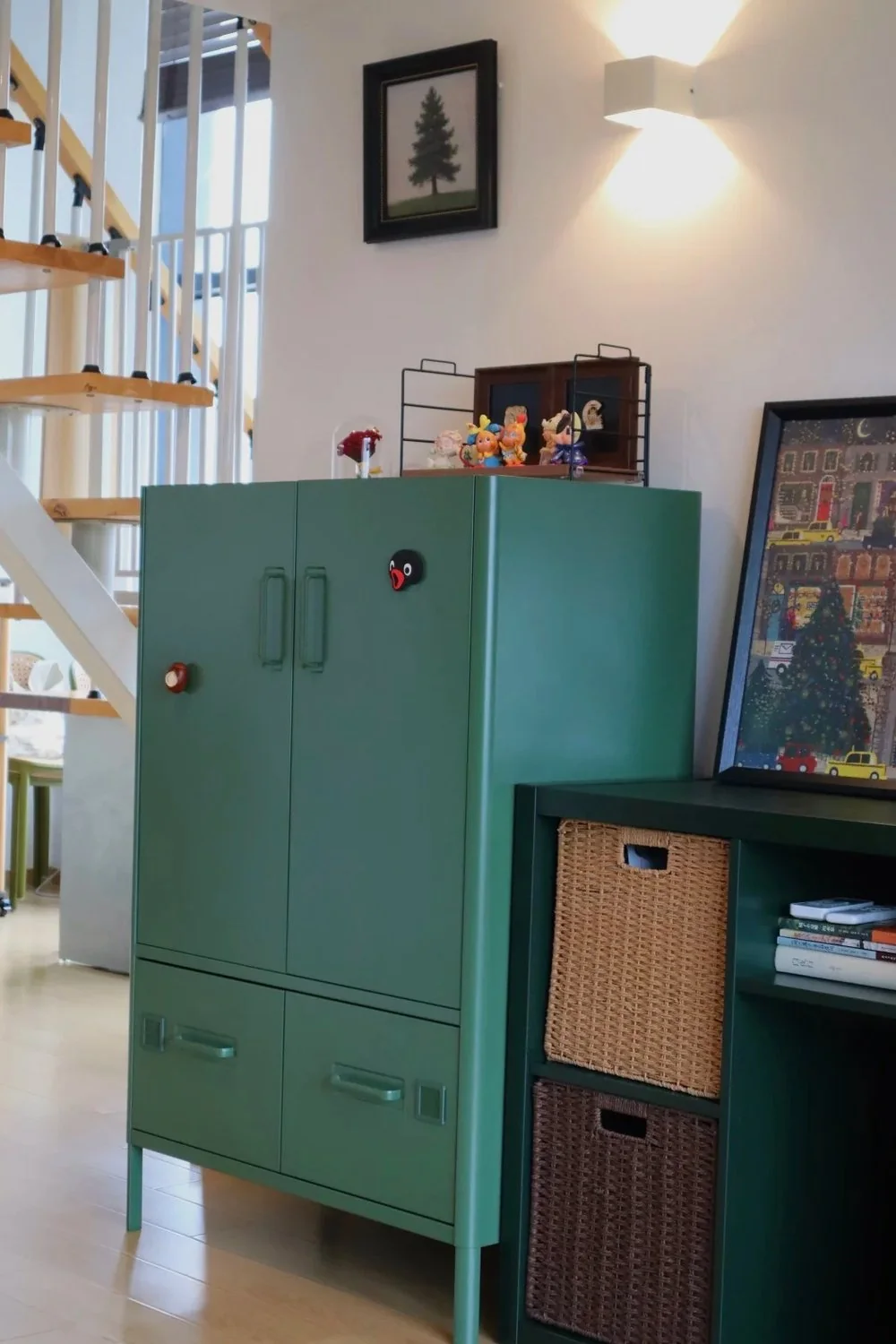 Painted metal casegoods show how metal can support color-forward furniture, not only black industrial pieces.