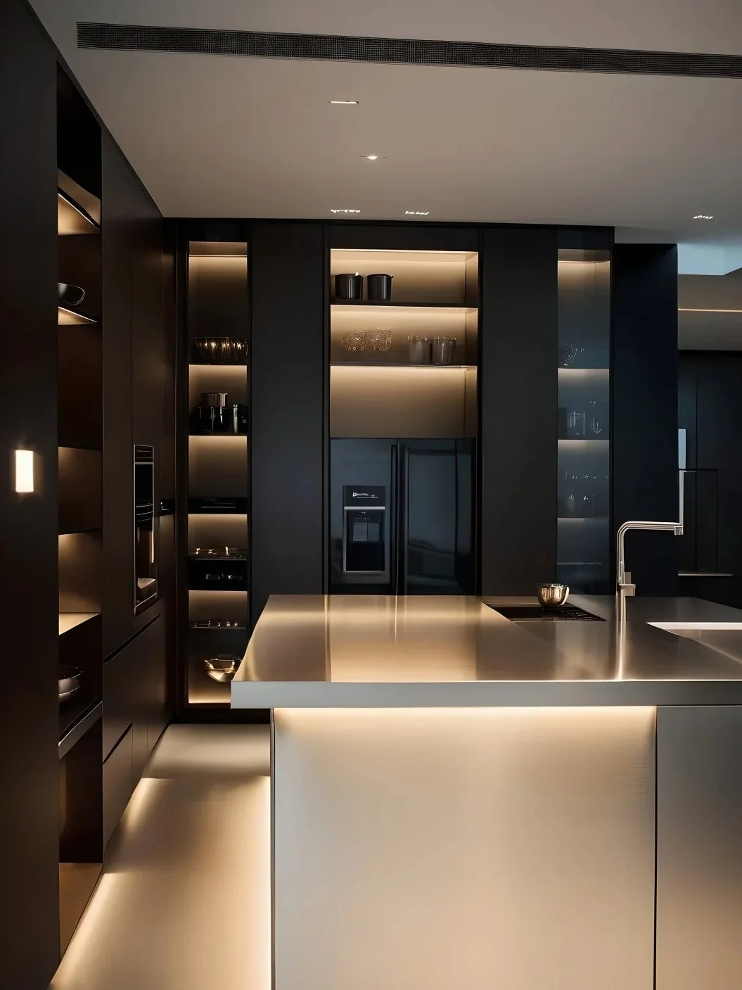 Large metallic cabinet planes make alignment and finish consistency easy to judge under real lighting.