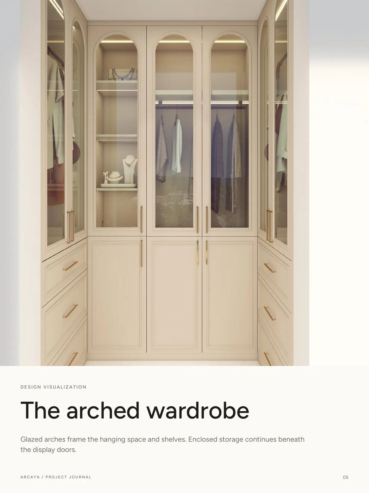 Arched wardrobe design rendering