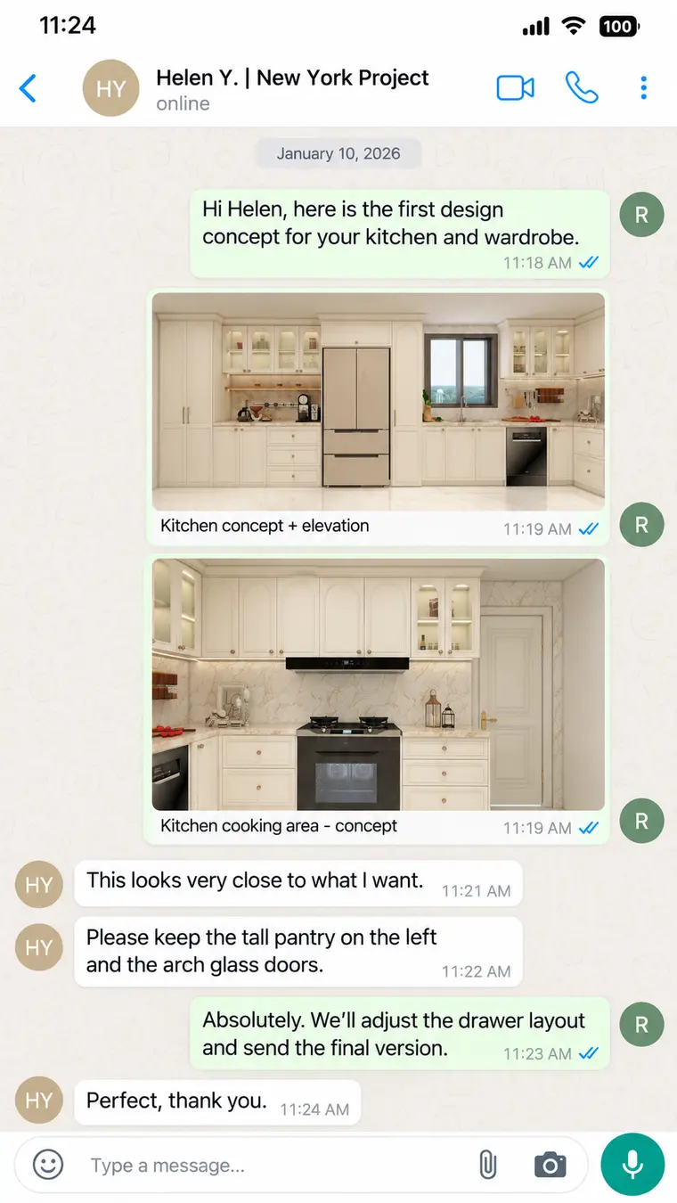 WhatsApp kitchen design concept approval