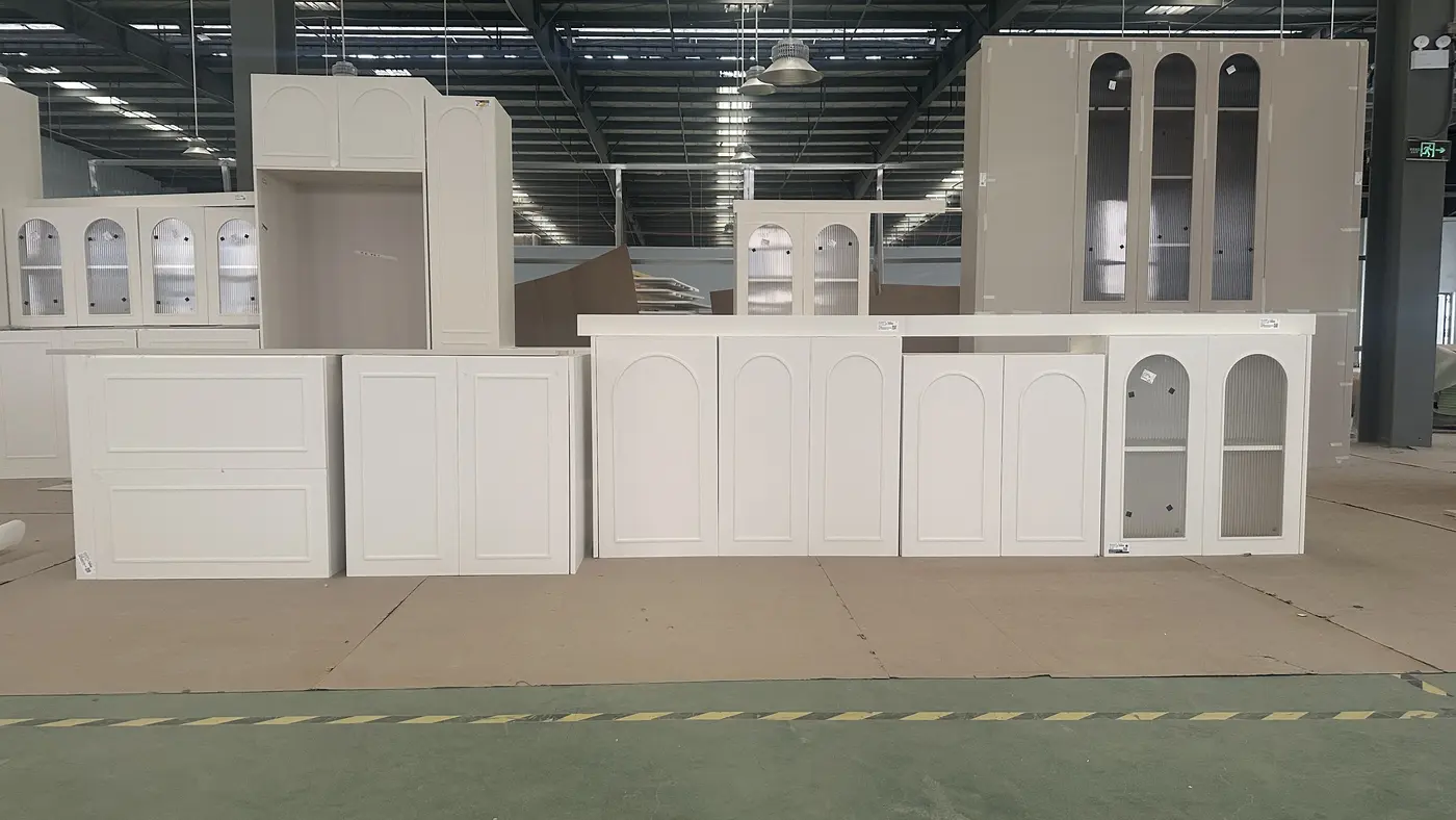 Kitchen cabinet factory trial assembly