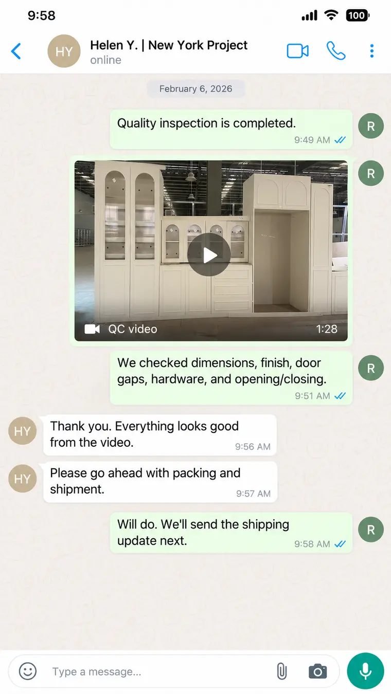 WhatsApp quality inspection video