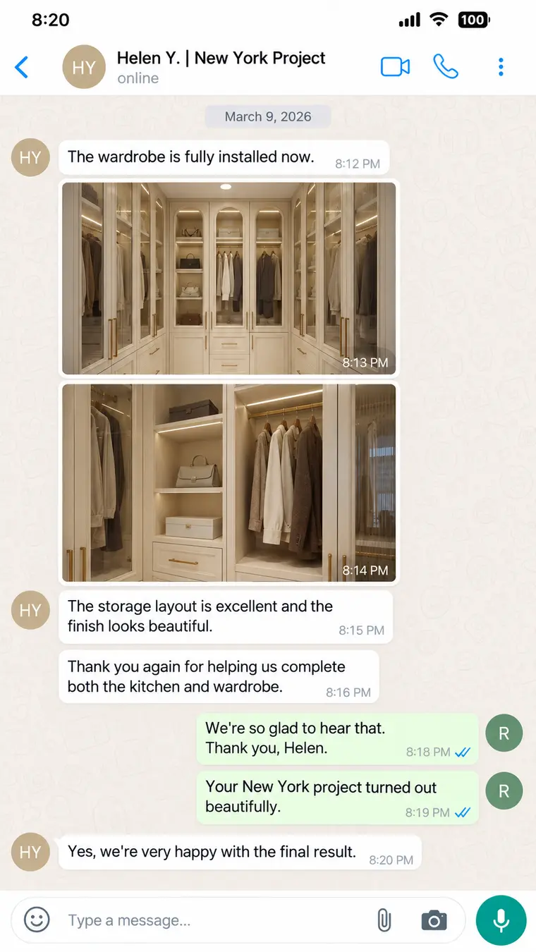 WhatsApp completed wardrobe photos and feedback