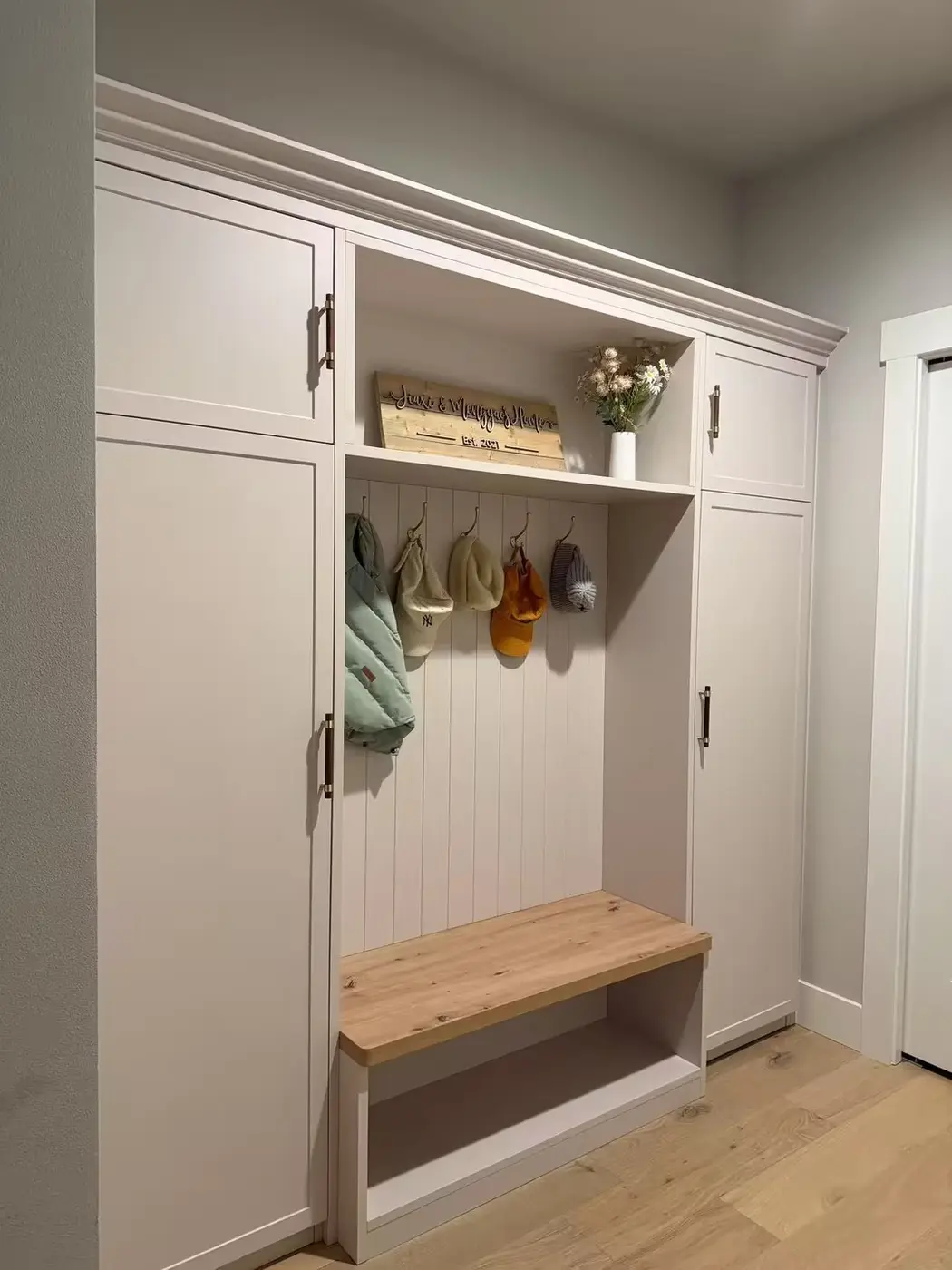 Completed entry cabinet in the Seattle home