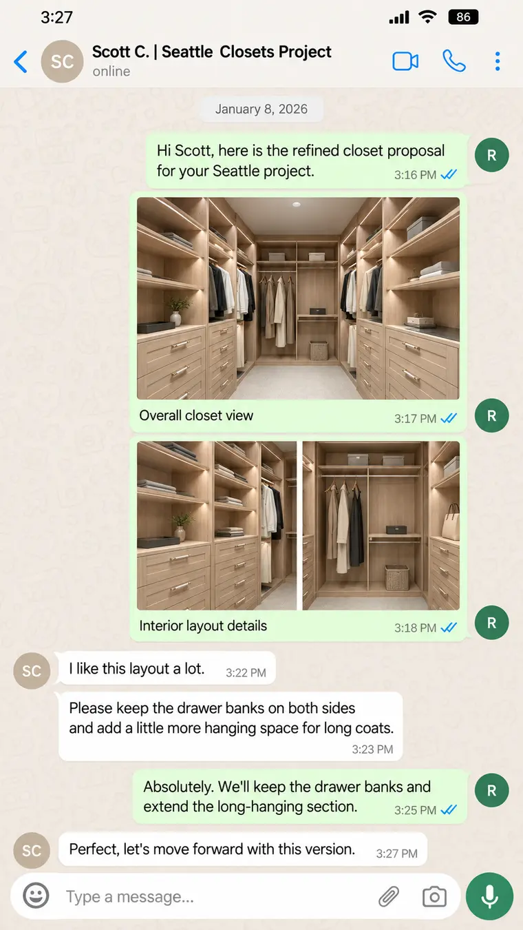 Refined Seattle closet proposal shared by WhatsApp